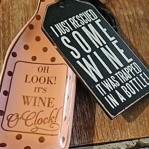 CHARMING CHARLIE Wine O'Clock Decor Spoon Holder and sign